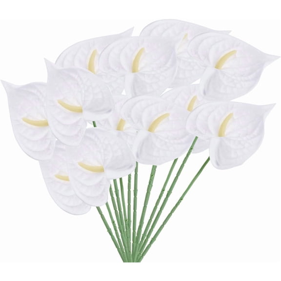 NOGIS 23.6" Artificial Anthurium Lily Flowers,14pcs Shabby Blush Silk Filler Flower, for DIY Wedding Bouquets Centerpieces Arrangements Bridal Shower Party Home Decorations (White)