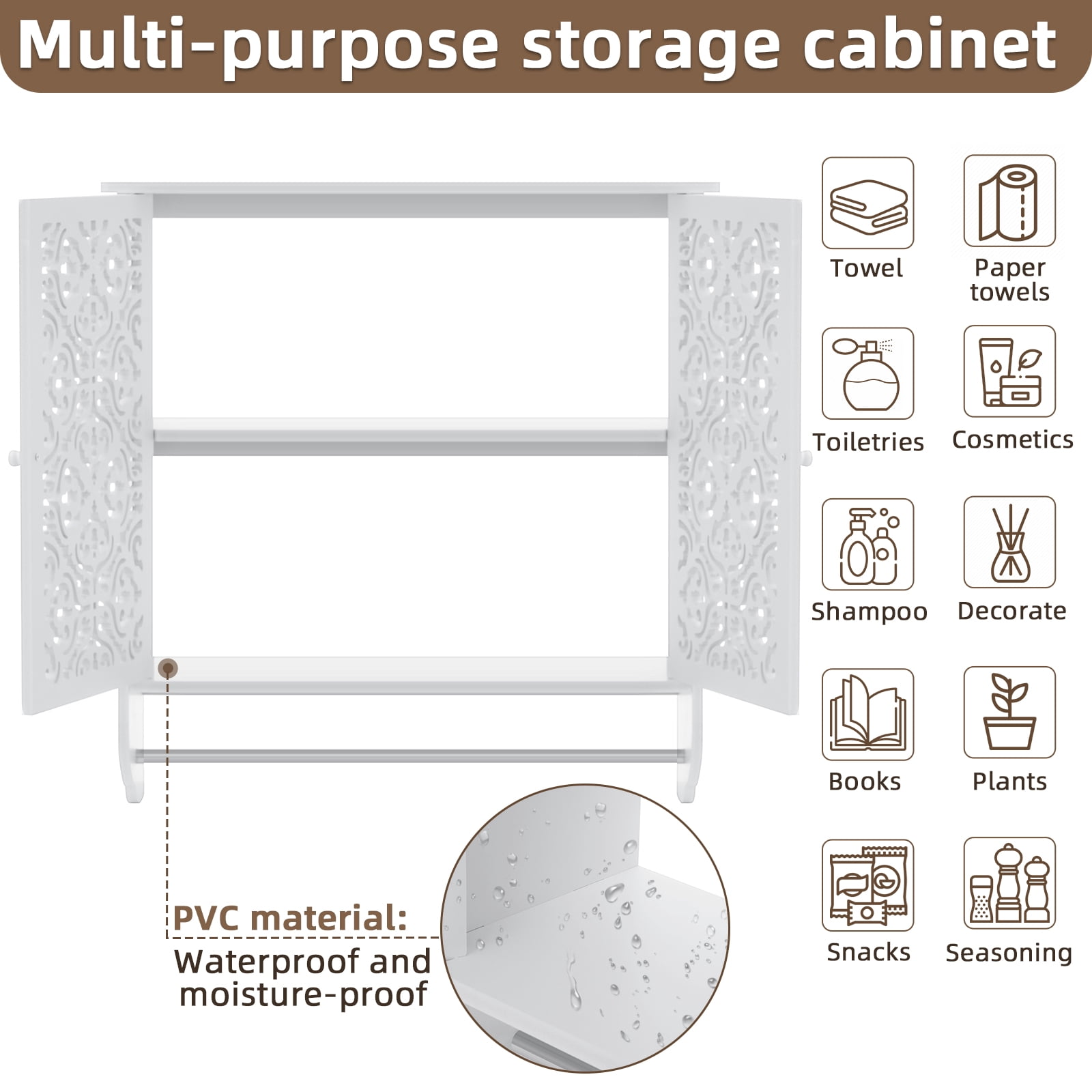 HONEIER Bathroom Wall Cabinet with Towels Bar Over The Toilet Space Saver Storage Cabinet Wall Mounted Medicine Cabinets with 2 Doors for Toilet, Bathroom, Living Room, Kitchen, Laundry