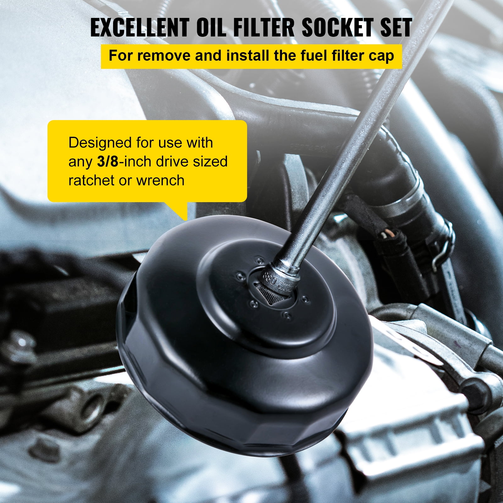 VEVOR Oil Filter Socket Set, 7 Pcs Oil Filter Wrench Set, Sturdy Steel Oil Filter Socket, 3/8" Oil Filter Socket For Easy Access, Oil Filter Wrench Cap Set w/ Case