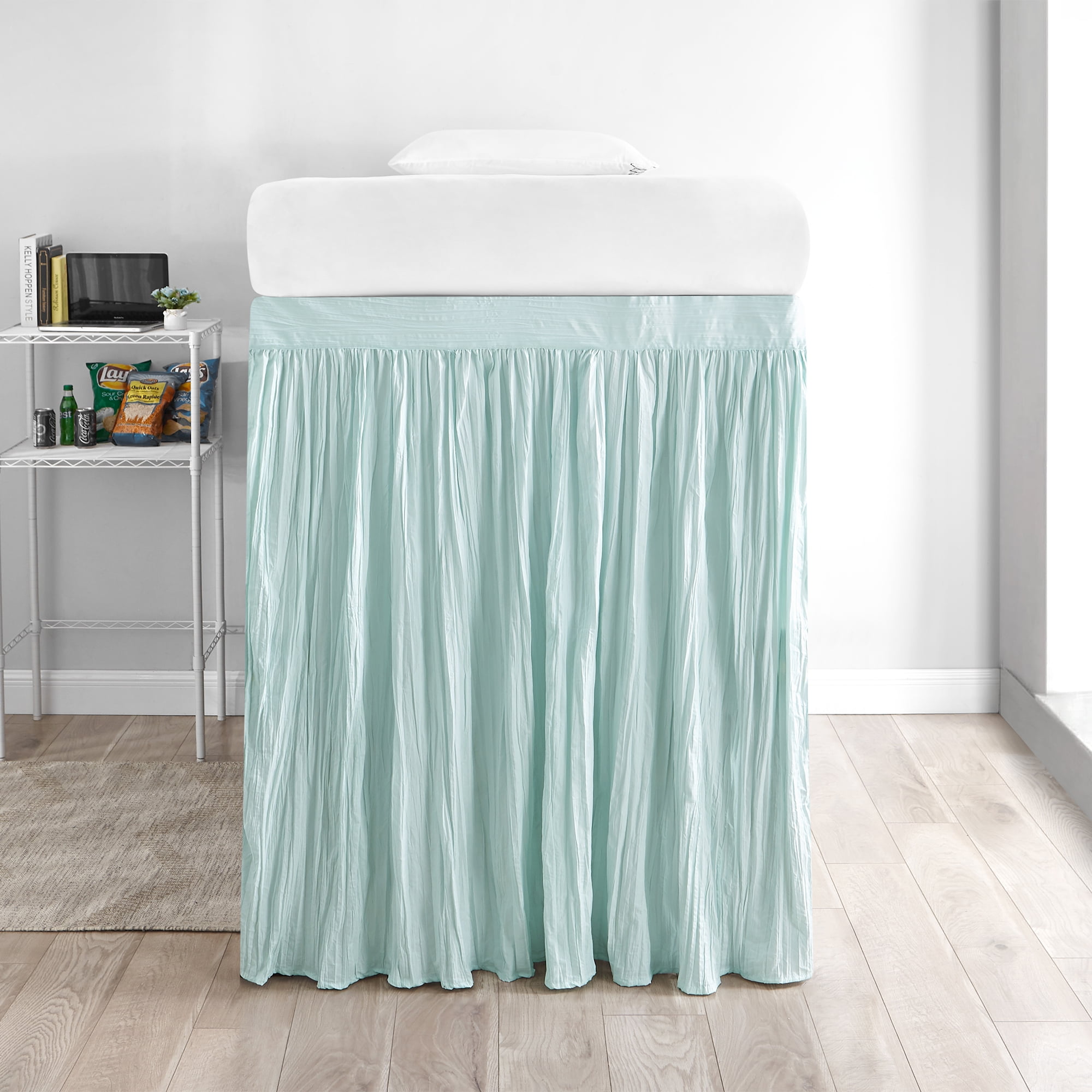 Crinkle Extended Bed Skirt Twin XL Hint of Mint (For Raised or Lofted