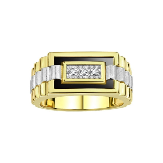 RYLOS Men's Rings 14K Yellow Gold Designer Ring With Diamonds and Black Onyx Rings For Men Size 13