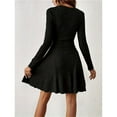 thumbnail image 4 of Robes Courtes en Tricot Côtelé à Manches Longues pour Femmes Automne Hiver Col en V Décontracté Robe Chandail Évasée Noire P, 4 of 9