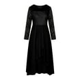 thumbnail image 3 of Dresses For Women 2023 Wedding Guest, Women Sexy Solid Long Sleeve Round Neck Lace Chiffon Mesh Waist Party Dresses Black 2 L, 3 of 5