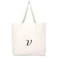 thumbnail image 2 of DALIX Women's Monogram Personalized Shopping Tote Hand Bag Zippered Natural Ballent Letter V, 2 of 8