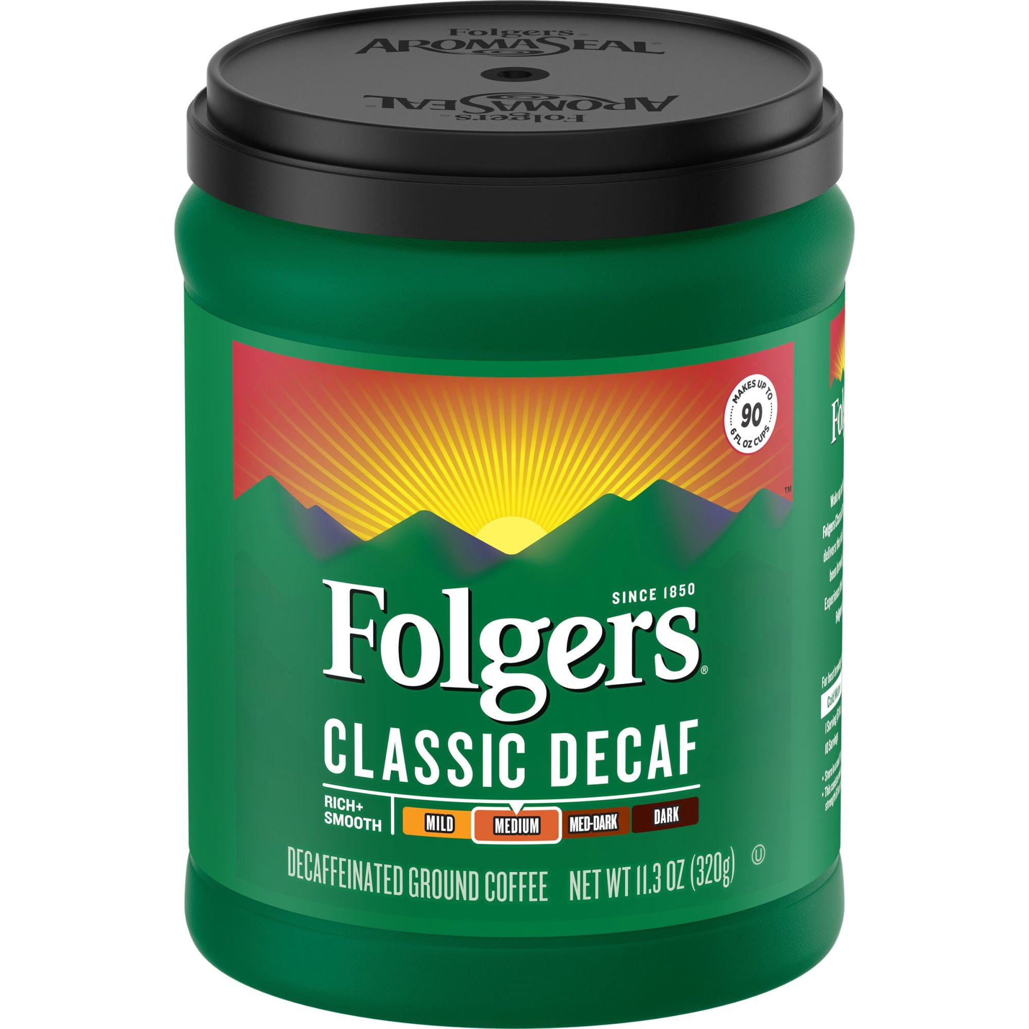 Folgers Classic Decaf Ground Coffee, Medium Roast, 99.7% Caffeine