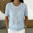 thumbnail image 2 of WCJM Womens Summer Crew Neck Short Sleeve Sweater Casual Crochet Hollow Out Knit Pullover Beach Coverup (Light Blue,S), 2 of 5