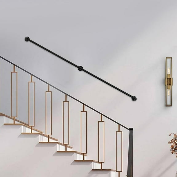 Pipe Stair Handrail, 7FT Metal Staircase Handrail Black, Stair Railing Wall Mount Staircase Handrail Wall Hand Railing for Outdoor Indoor Stairs Porch (2 Sections)