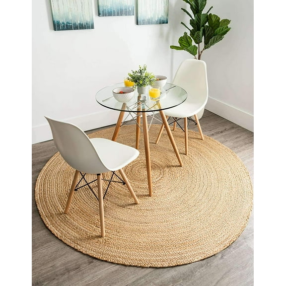 Avgari Creation Home Jute Braided Rug Round Natural Beige Hand Woven Rugs for Kitchen Living Room Entryway Outdoor Rug Runner Home Decor Carpet Rugs for Living -2x2 Square Feet