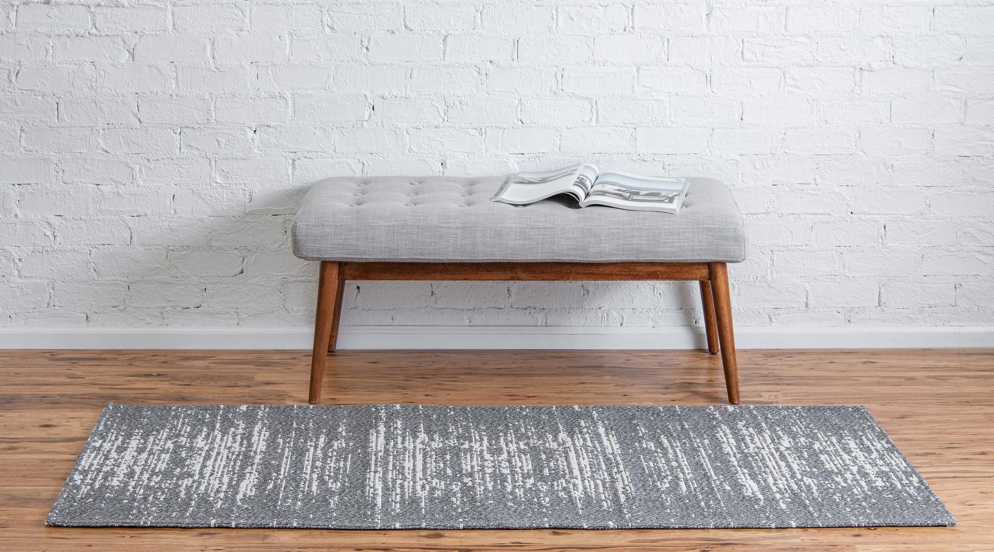 Rugs.com Georgia Collection Rug – 8 Ft Runner Dark Gray Flatweave Rug Perfect For Hallways, Entryways