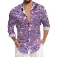 thumbnail image 2 of Mens Shirts Carnival Glitter Sequin Print Party Long Sleeve Button Down Top Casual Festival Celebration Soft Shirt for Men Light Purple S, 2 of 4