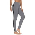thumbnail image 3 of YOIAVAIOY Women Workout Leggings Running Stretch Yoga Pants High Waist Athletic Soft Side Striped Tights Gray M, 3 of 6