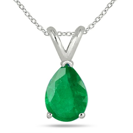 Pear Emerald Pendant - 8x6MM All Natural Pear Emerald Stud Pendant in .925 Sterling Silver