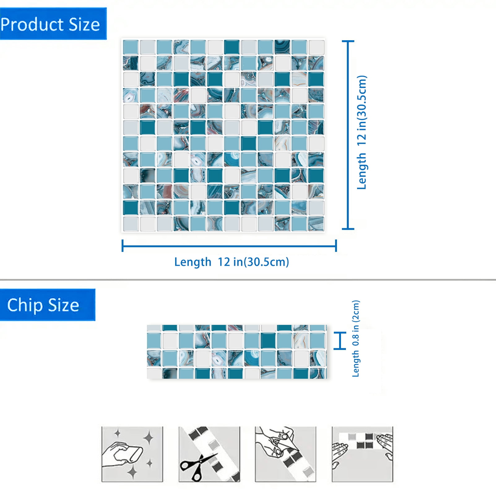 DEWOO 10 Sheet Thicker Mosaic Peel and Stick Backsplash Tile Removable Self Adhesive Wall Tiles for Bathroom Kitchen Counter (12"×12",Blue)