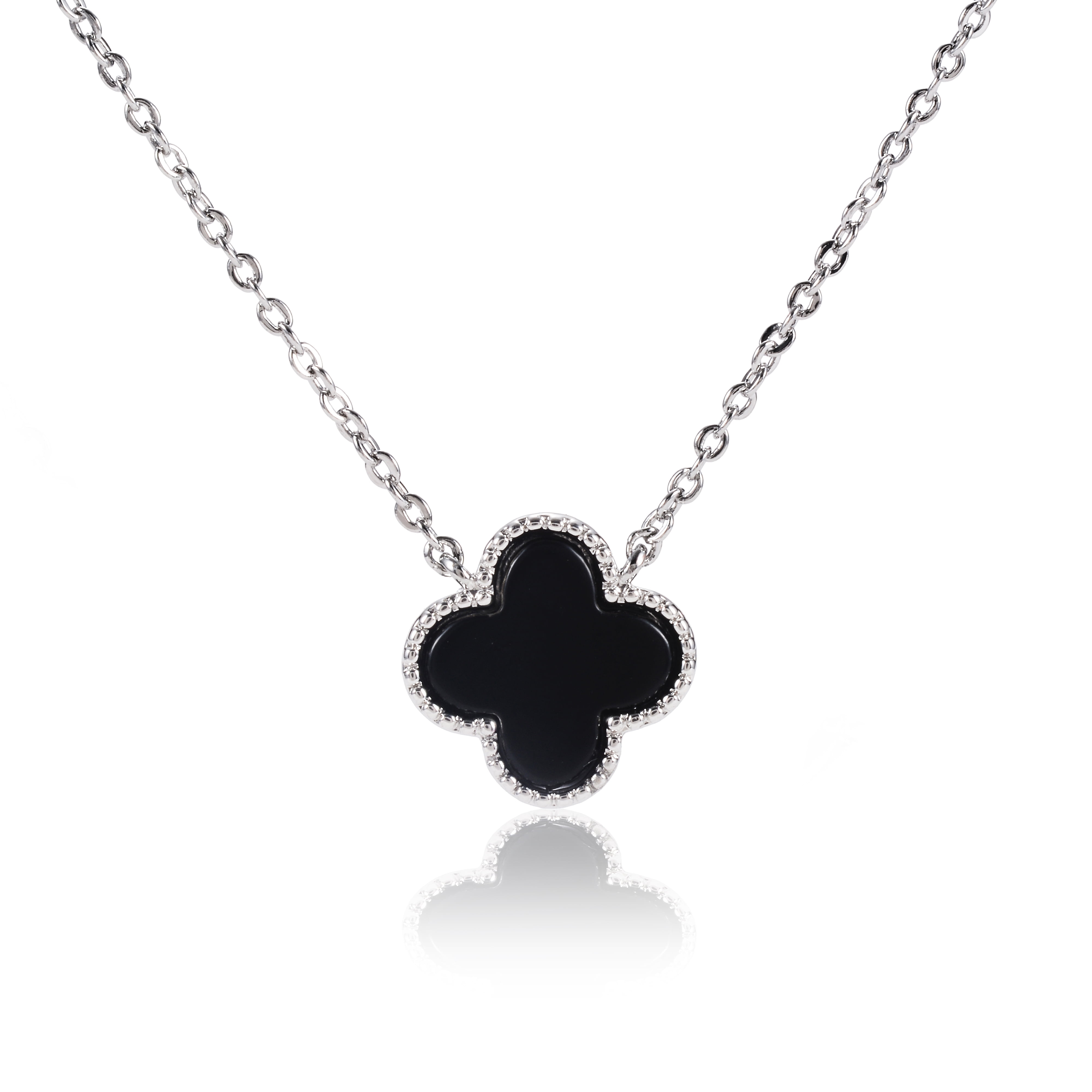 Peach & Lola Black Epoxy Clover Pendant Necklace for Women, Teens