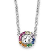 925 Sterling Silver Cable Necklace with Pendants Chain Prizma 16 inch White and Colorful CZ Circle 2 Extender 18 6.7 mm