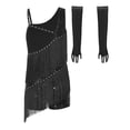 thumbnail image 5 of TiaoBug Girls Sequins Latin Dance Dress Tassel Leotard Fringed Bodysuit with Gloves Ballroom Dancing Outfit Black 6, 5 of 6