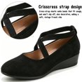 thumbnail image 2 of Qaltryn Criss-Cross Elastic Strap Mary Jane Flats for Women Low Wedge Casual Flats Shoes Ballet Style Slip On Dress Shoes for Dance Daily Office, 2 of 8