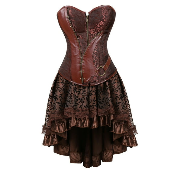 Fjofpr Deals Brown Corset Dress for Women Steampunk Womens Lace Goth Court Corset Body Shapewear Sets