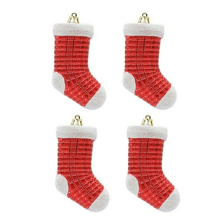 

Chicmine 4 Pcs/Set Christmas Stocking Smooth Surface Contrast Colors Reusable Festive Lightweight Decorative Electroplated with Rope Christmas Tree Pendant for Christmas