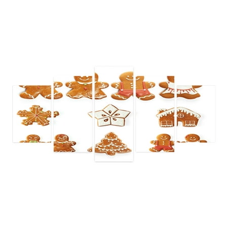 

Gingerbread Man 5 Panels Acrylic Glass Wall Art Vivid Christmas Gingerbread Biscuits Set Snowflake House Tree Accent for Living Room Bedroom Dorm 60 x 30 Pale Brown White by Ambesonne