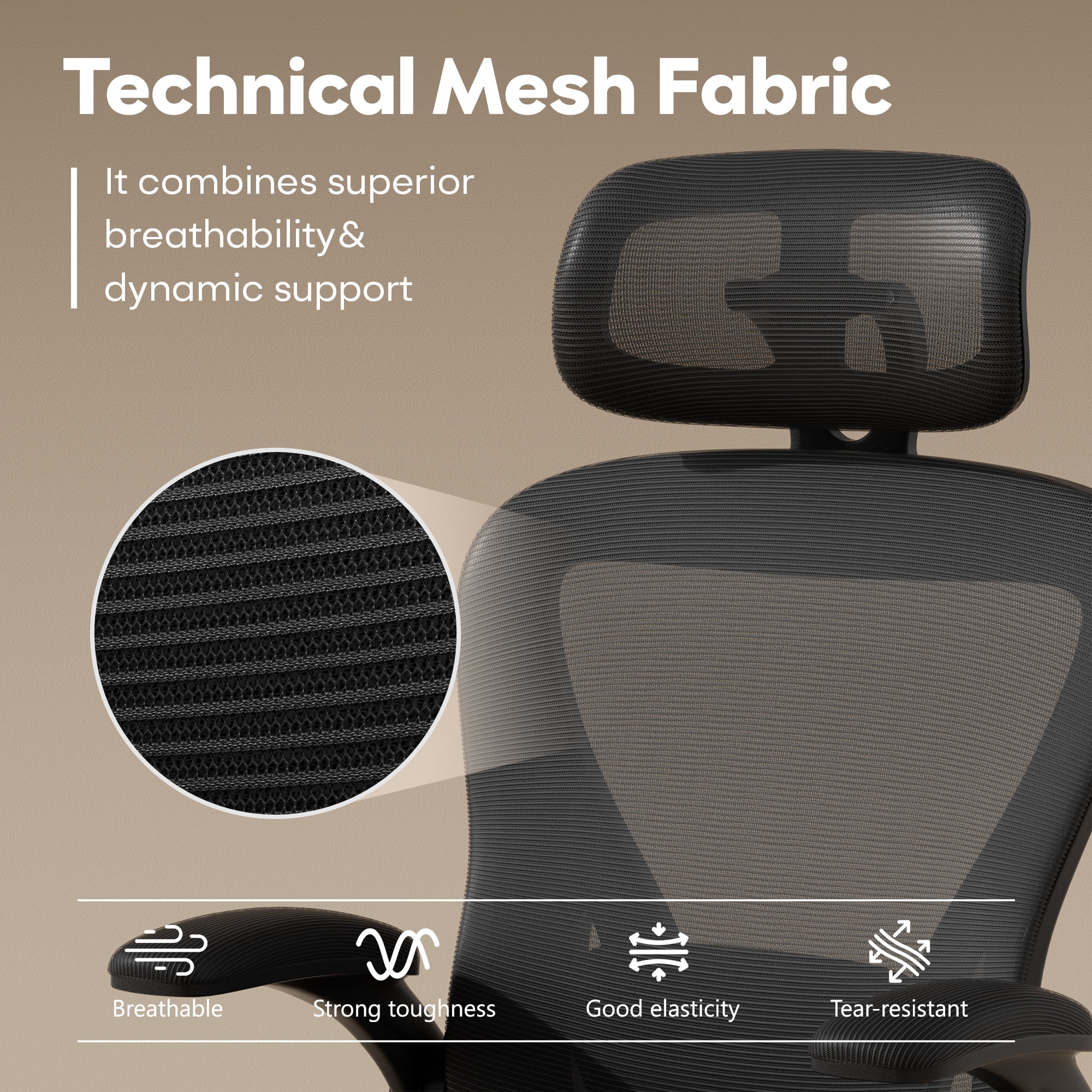 iooHug Ergonomic Mesh Office Chair with Adjustable Lumbar Support, Computer Desk Chair with Headrest, Flip-Up Arms, Black