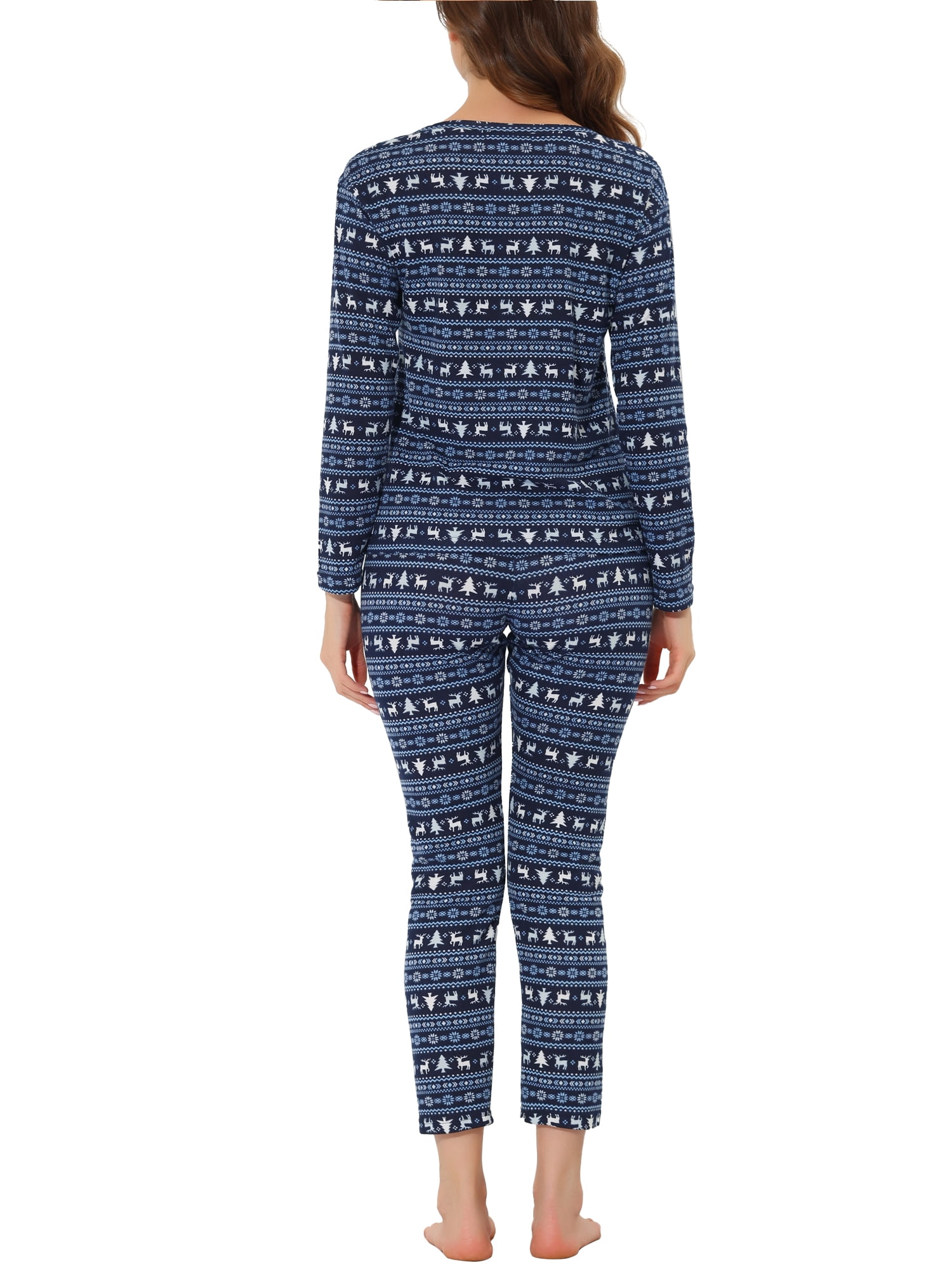 Unique Bargains Women's Pajama Soft Round Neck Nightwear Elk Lounge Sleepwear Sets