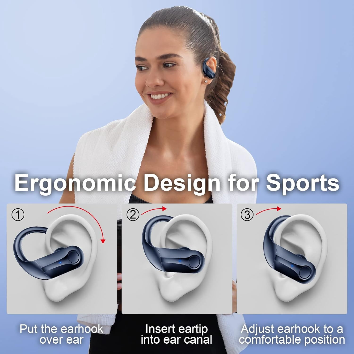 Donerton Wireless Earbuds, Bluetooth 5.3 Headphones Sport Wireless Earphones in Ear Noise Cancelling Earbuds with Mic Deep Bass Sports Earhooks IP7 Waterproof Headset