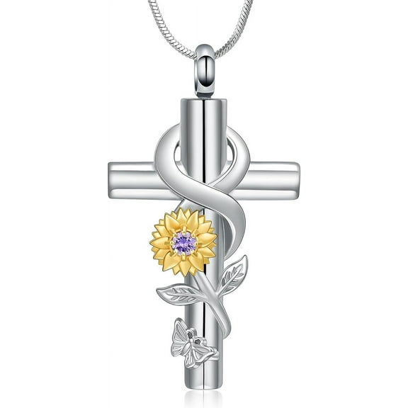 Cross Urn Necklace for Ashes Birthstone Flower Cremation Jewelry for Ashes Urn Pendant Keepsake Memorial Pendant Necklace for Ashes for Human Women Pet