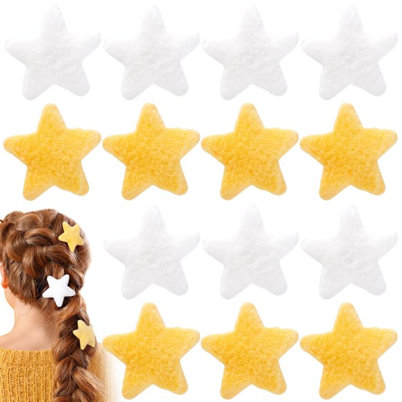 CustomyLife 14 pinzas para el pelo de estrella esponjosas para mujeres y niñas, antideslizantes, suaves y difusos, clip de pico de pato, pasadores de pelo de estilo dulce, accesorios de cocodrilo para