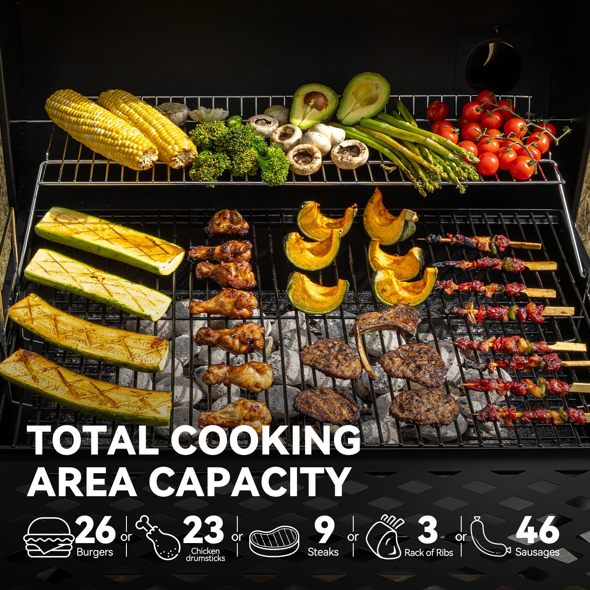 Royal Gourmet 30" CC1830F Barrel Charcoal Grill with Offset Smoker,Charcoal Grill for Outdoor Grilling and Backyard Cooking, Black