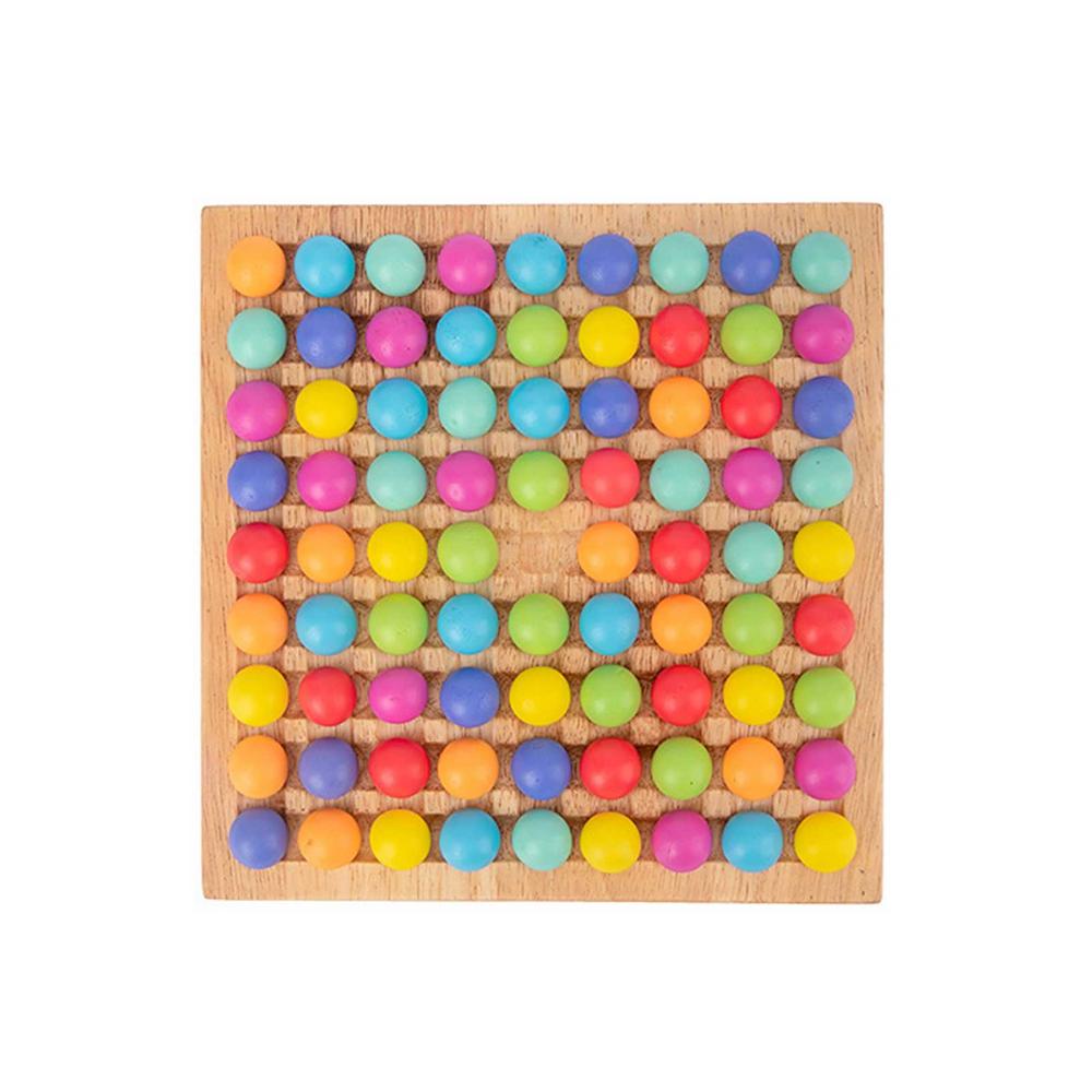Wooden Peg Board Beads Game Puzzle Early Education Bead Match Toy With Storage Bowl Color