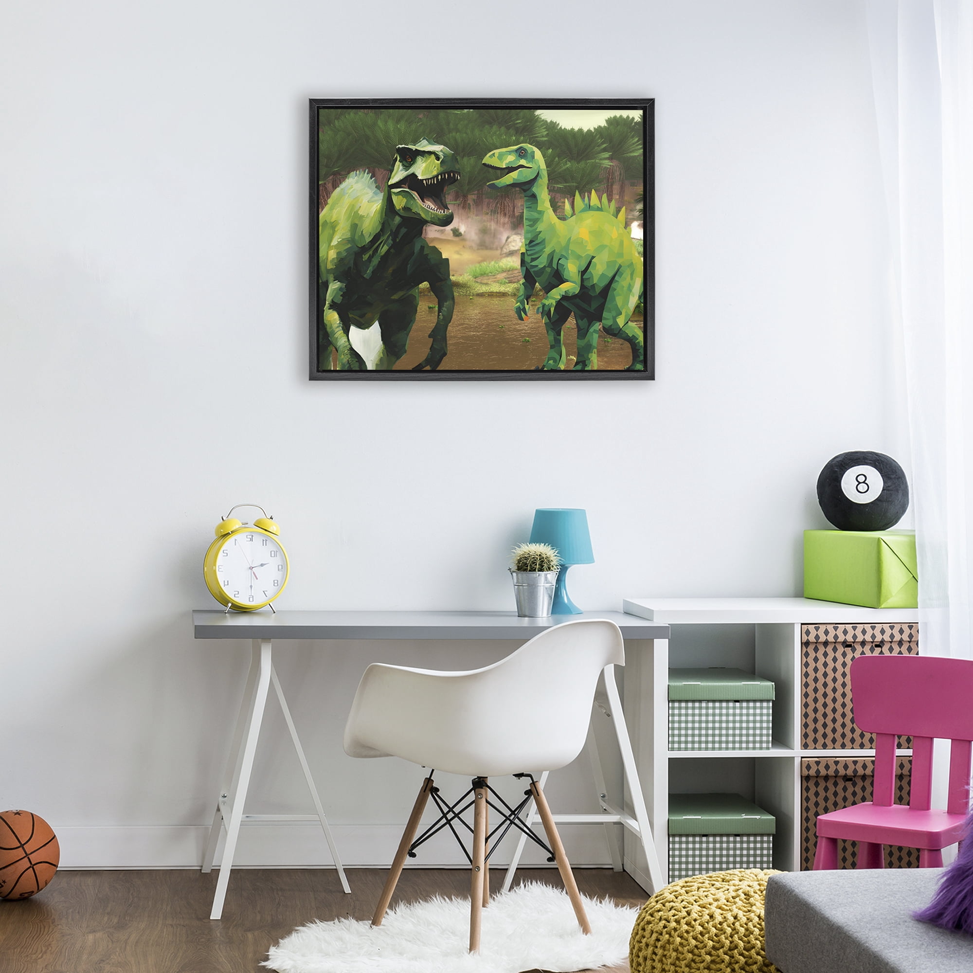 Stupell Industries Green Jungle Dinosaurs Black Framed Floater Canvas Wall Art, design by Jesse Keith