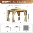 thumbnail image 3 of 10'x10' Outdoor Gazebo Tent with Mosquito Netting and Privacy Screens, Canopy Tent with Double Roofs and Curtains,Patio Canopy for Backyard, Garden, Lawn, Beige, 3 of 8