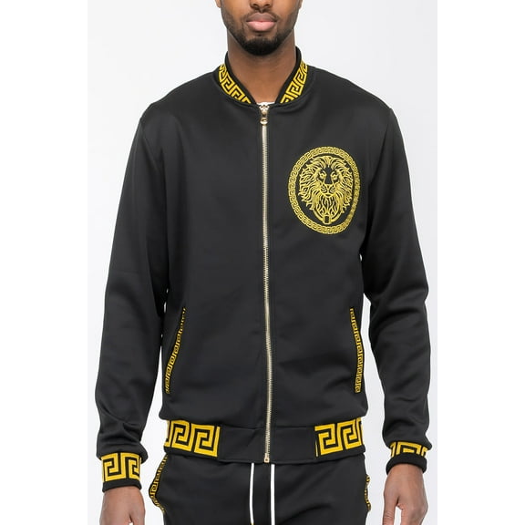 Mens Designer Lion Head Embroidered Full Suit Track Jacket Active Wear