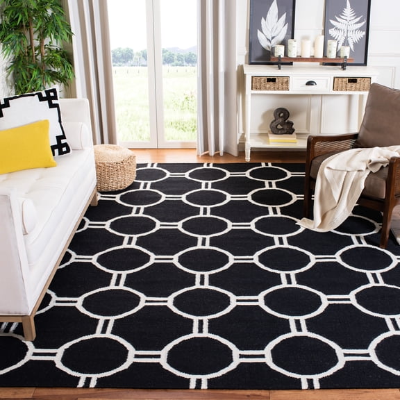 Safavieh Dhurries Sloane Geometric Area Rug, Black/Ivory, 6' x 6' Square