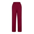 thumbnail image 4 of Wyobmus Casual Straight Leg Long Pants for Women Solid Color Elastic Waist Comfy Stretch Pull On Pants Burgundy, 4 of 5