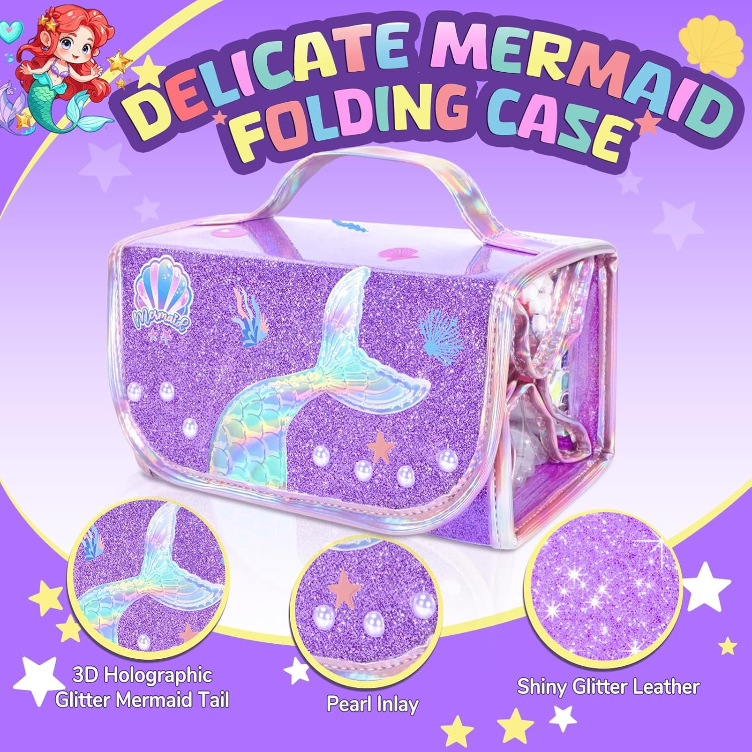 70PCS Mermaid Washable Markers Set with Glitter,Art Supplies for Kids Ages 4-6-8,Drawing Coloring Art Craft Kits for Girls with Marker,Glitter Pens,Crayon,Birthday Gifts Toys for Girls