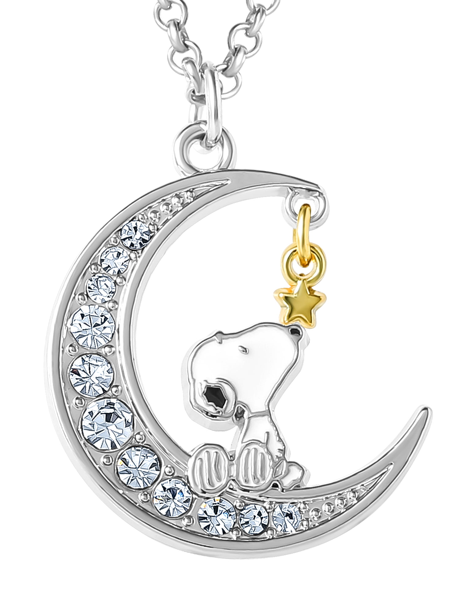 Peanuts Snoopy Moon & Star Pendant Necklace with Adjustable Chain for Versatile Wear
