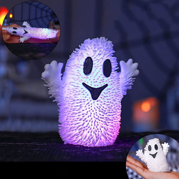 A Led Light Up Squishy Ghost Halloween Stress Relief Toy Cute Soft Glowing Plush Doll Decoration
