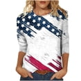 thumbnail image 1 of Birdeem T-Shirt Mode Femme Jour de l'Indépendance Imprimé Ample Mi-Longueur Manches 3/4 Blouse Col Rond Hauts Décontractés, 1 of 5