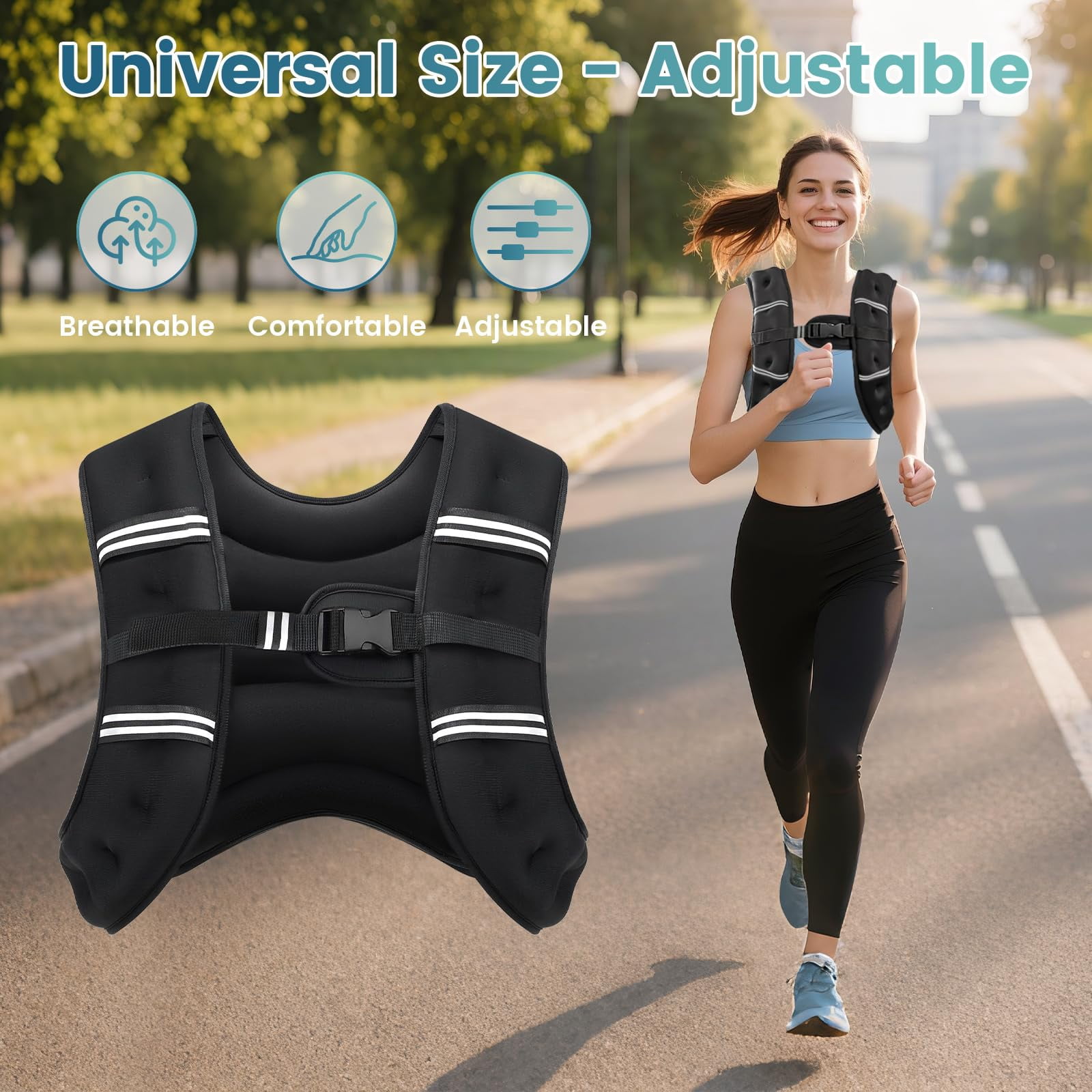 Black 8 LB Weighted Vest for Strength Training Running Jogging Walking