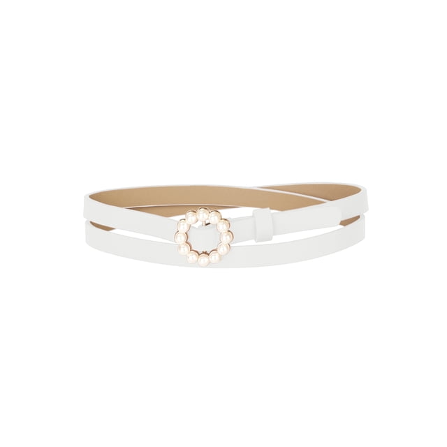 Cinturones de cintura para mujeres de talla grande INSPIRE CHIC, cinturón de cuero ajustable estrecho con perlas para jeans, vestidos y pantalones, 105 cm/41.33" blanco
