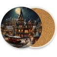 thumbnail image 2 of Christmas Town Night Coasters Absorbent Moisture Non-Slip Drink Coaster Ceramic Stone with Cork Base Desktop Protection Prevent Furniture Damage 4PCS Home Decor, 2 of 6