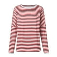 thumbnail image 5 of Striped Long Sleeve Shirt Women, Yigetop Women's New Round Neck Long Sleeved Loose T Shirts Female Comfortable Commute Fashion Long Sleeved Lady T Shirt Striped Shirt Women Watermelon Red 3XL, 5 of 6