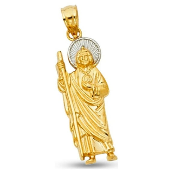 Jesus Walking With Stick Pendant Solid 14k Yellow White Gold Christ Charm Two Tone 25 x 10 mm