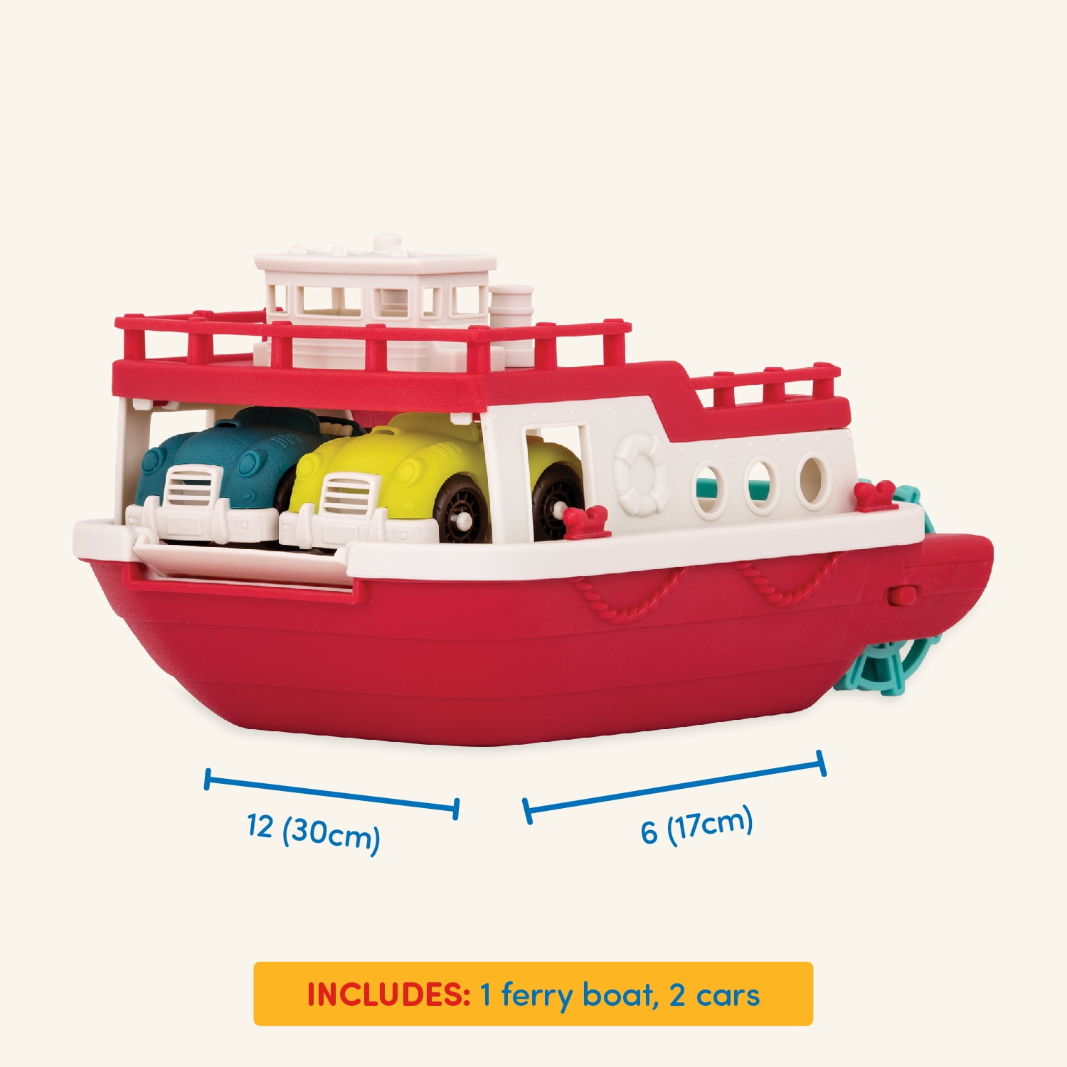 Battat Ferry Boat Bath Toy Set with 2 Cars Boat Play Vehicles, Toddler and Preschool Toys