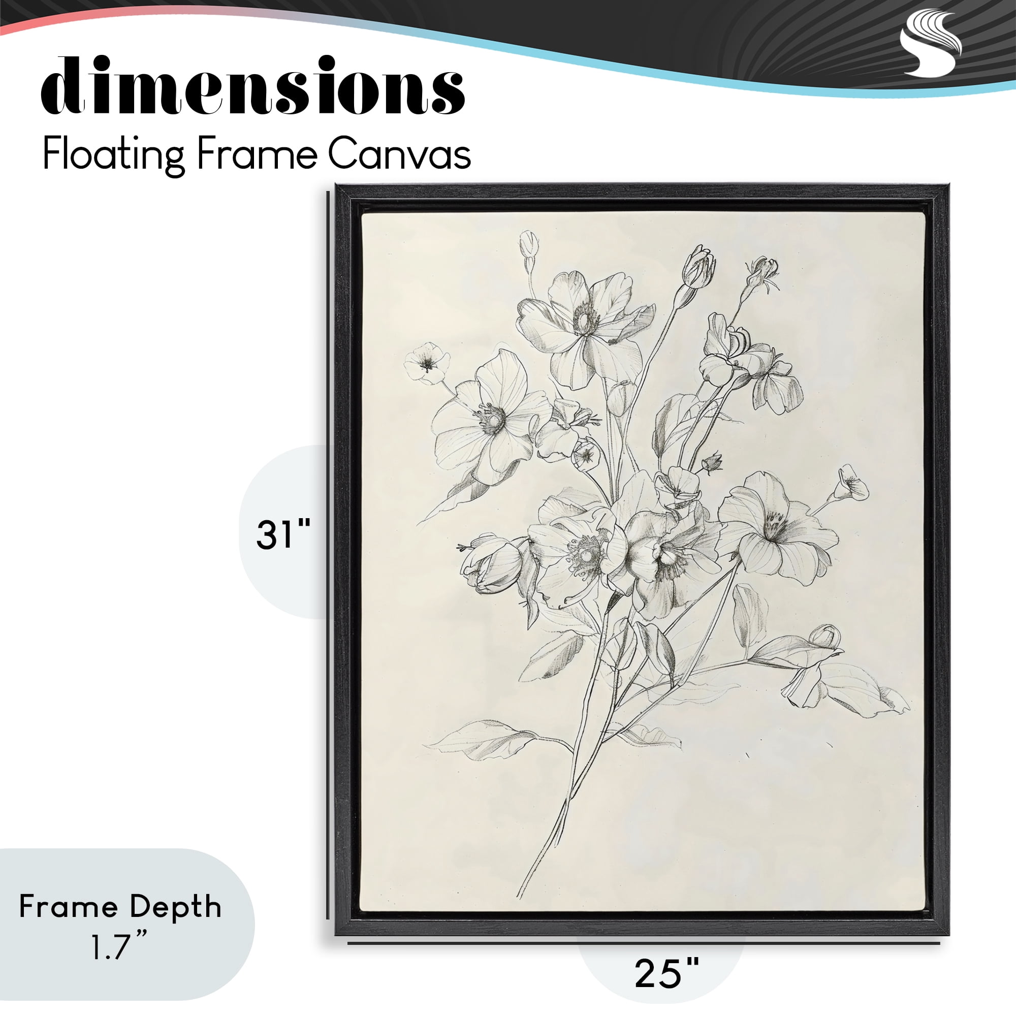 Stupell Industries Wildflower Outline Study Black Framed Floater Canvas Wall Art, design by Creative Studio