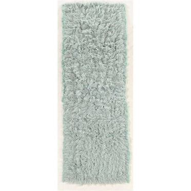 Riverbay Furniture Transitional Flokati Hand Woven Wool 2'4"x8'6" Rug in Blue