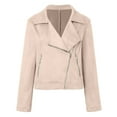 thumbnail image 5 of Bmisegm Women's Fall Suede Moto Jacket Fashion Long Sleeve Zipper Short Casual Coats With Pockets Jackets for Women Casual Beige S, 5 of 6