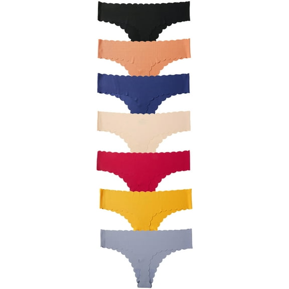 Buankoxy Women's Seamless Thongs Panties Laser Cut No Show Underwear,7-Pack,Size 4